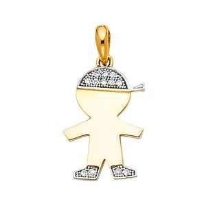 14K Yellow Gold CZ Boy Pendant